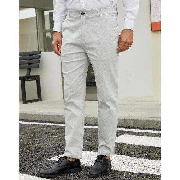 🆕 Men Grey Fashion Stretch Dress Slim Fit Plaid Business Suit Pants Casual Golf - Picture 3 of 6